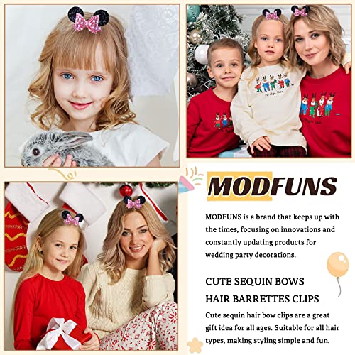 Modfuns Pink Mouse Ears Clips Sequin Bow Hair Clips 4Pcs 4.7X2.7 Inch Sparkle Hairbows For Baby Girls Princess Hair Bow Clips For Toddler Kids Barrettes Clips Cute Hair Accessories For Birthday Party #TOP5