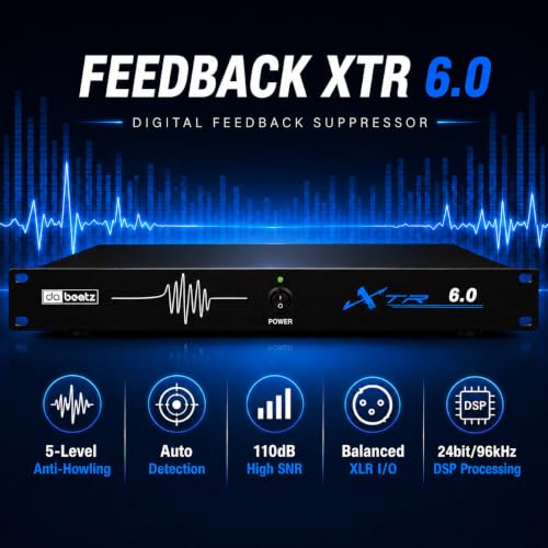 Image of DaBeatz XTR 6.0 Feedback Suppressor, 6 Mic In / 6 Line Out Anti-Howling Processor with Auto Feedback Elimination, Frequency Shift & 24-Bit /96kHz DSP for Stage, Conference, PA System & Karaoke