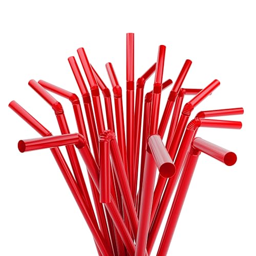 Flexible Plastic Drinking Straws - 7.75 x 0.23 (250 Red)