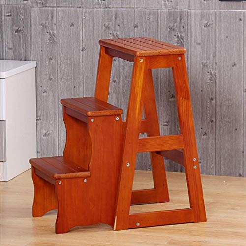 Escalera plegable multifunción y taburete de madera de 3 etapas de 64,5 cm 6