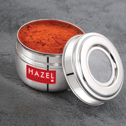 Image of HAZEL Stainless Steel Transparent Lid Containers 150ml | Versatile Storage Jars with See-Through Top | Nesting Kitchen Canisters for Spices, Snacks & Grains