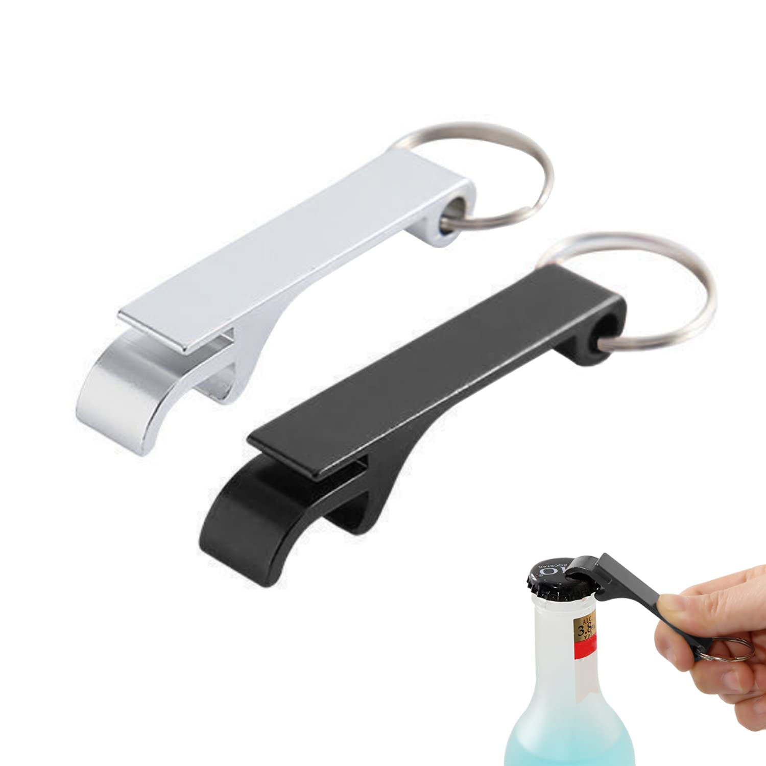 Bottle Opener Keyring 2PCS, Silver Bottle Opener Keyring Keychain Pocket Key Ring Small Beer Opener for Daily Use and Keyring Decoration