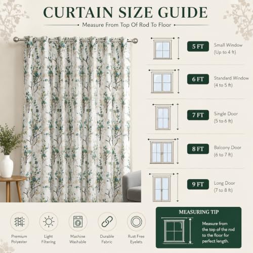 Image of Floral Printed Window Curtains for Living Room, Bedroom, Polyester Eyelet Curtains, 5 Feet Long, Room Darkening Window Parde, Decorative Designer Curtains for Home, Blue & White, Set of 3