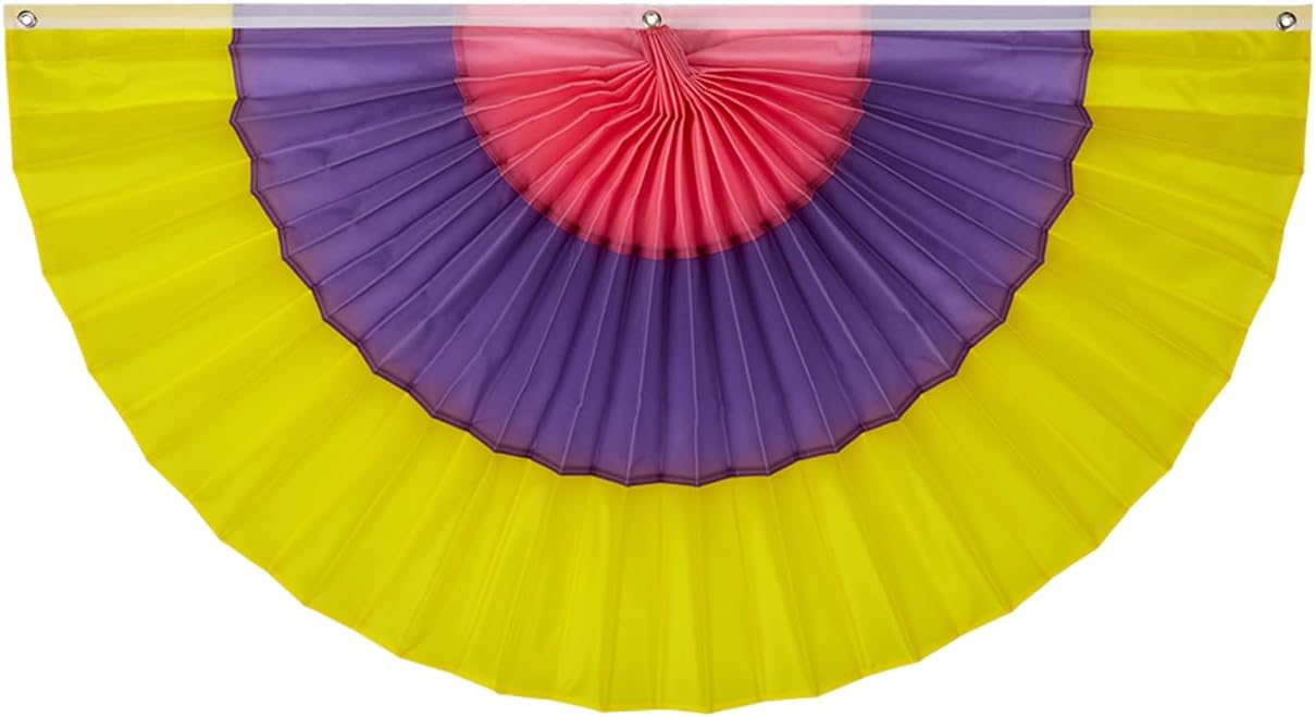 Spring/Easter Nylon Flag Bunting by Old Glory Bunting. 2' x 4' Fully Sewn Pink, Lavender & Yellow 3 Stripe Fan Flag Bunting Banner. Pleated Fans Made in The USA