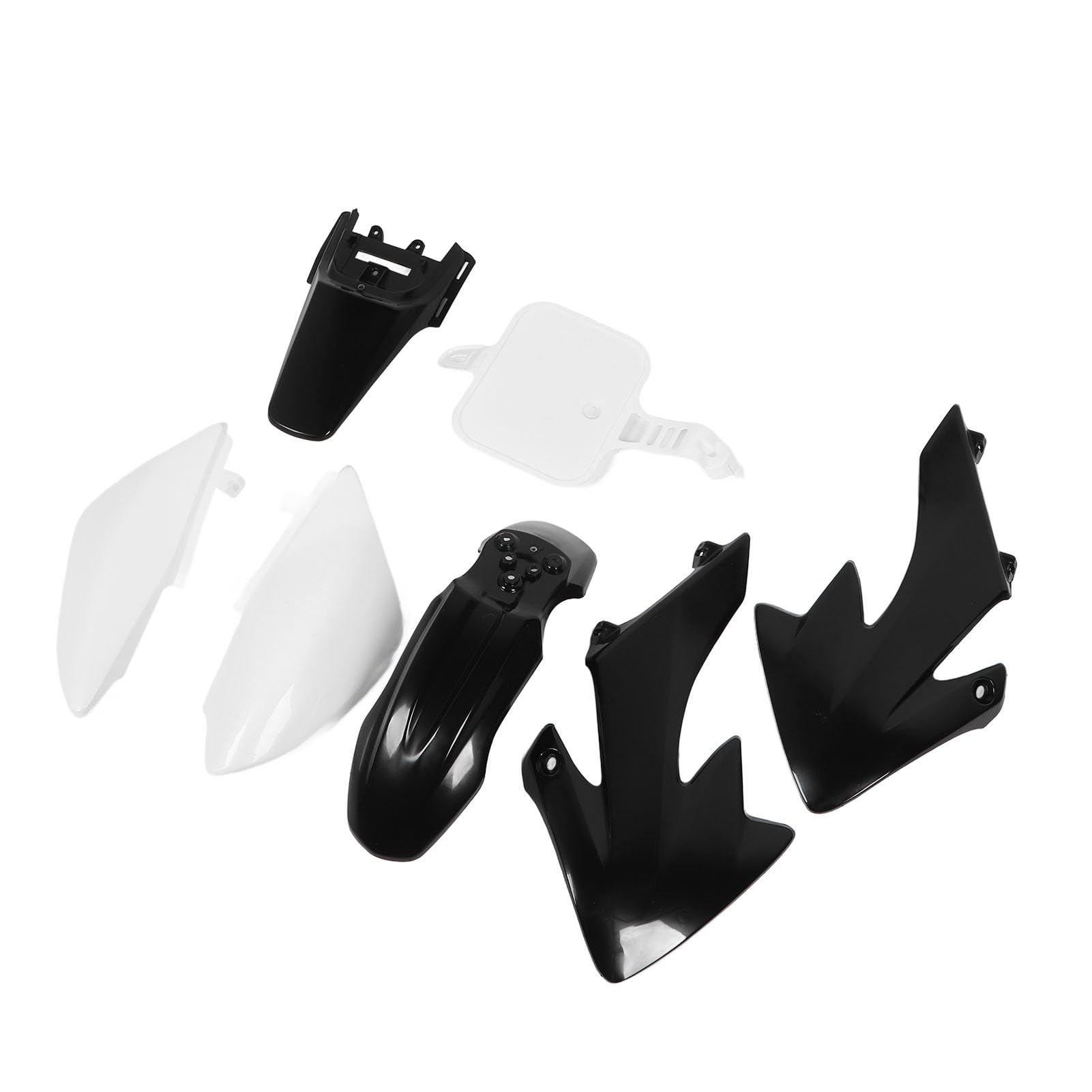 KKPLZZ Motorrad-Verkleidungs-Karosseriearbeitssatz, Kunststoff-Spritzschutz-Set mit 7 Teilen für CRF50 XR50 Pit Dirt Bikes 50 Bis 160 (Vier Schwarze und drei Weiße)