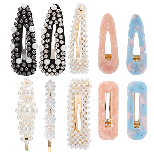 Athors 10 PCS Hair Clips, Pearl Hair Clips Barretes Acrylic Resin Hairpins for Women Girls, Multicolor Multishape Hair Accessories Suit for Wedding, Party, Outing and Daily