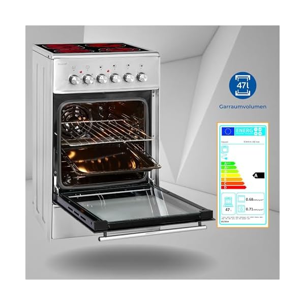 Exquisit Standherd ECM 8-4.1 BZ Inox | Elektro-Standherd | Glaskeramik-Kochfeld | 47 Liter Garraum | edelstahl – Bild 3