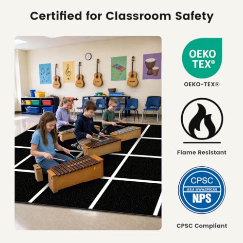 ABCarpet Classroom Rug with 24 Seats Black and White Grid 7’6'‘ x 13'1‘’ - Nylon Stain Resistant Carpet for Elementary School, Daycare, Preschool - Non Slip Washable Seating Rug with Individual Spots - image 7