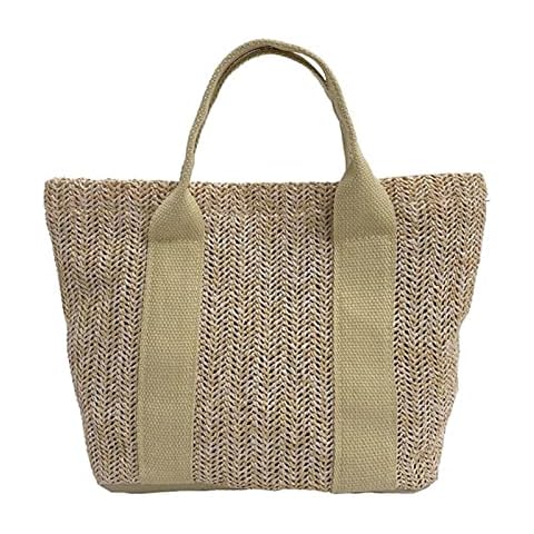 YCSMJYB Womens Hand-woven Straw Shoulder Bag, Straw Bag, Casual Tote Bag Women Summer Patchwork Straw Woven Lightweight Top Handle Beach Handbag For Vacation Travel Bags (Color : Khaki) Cover