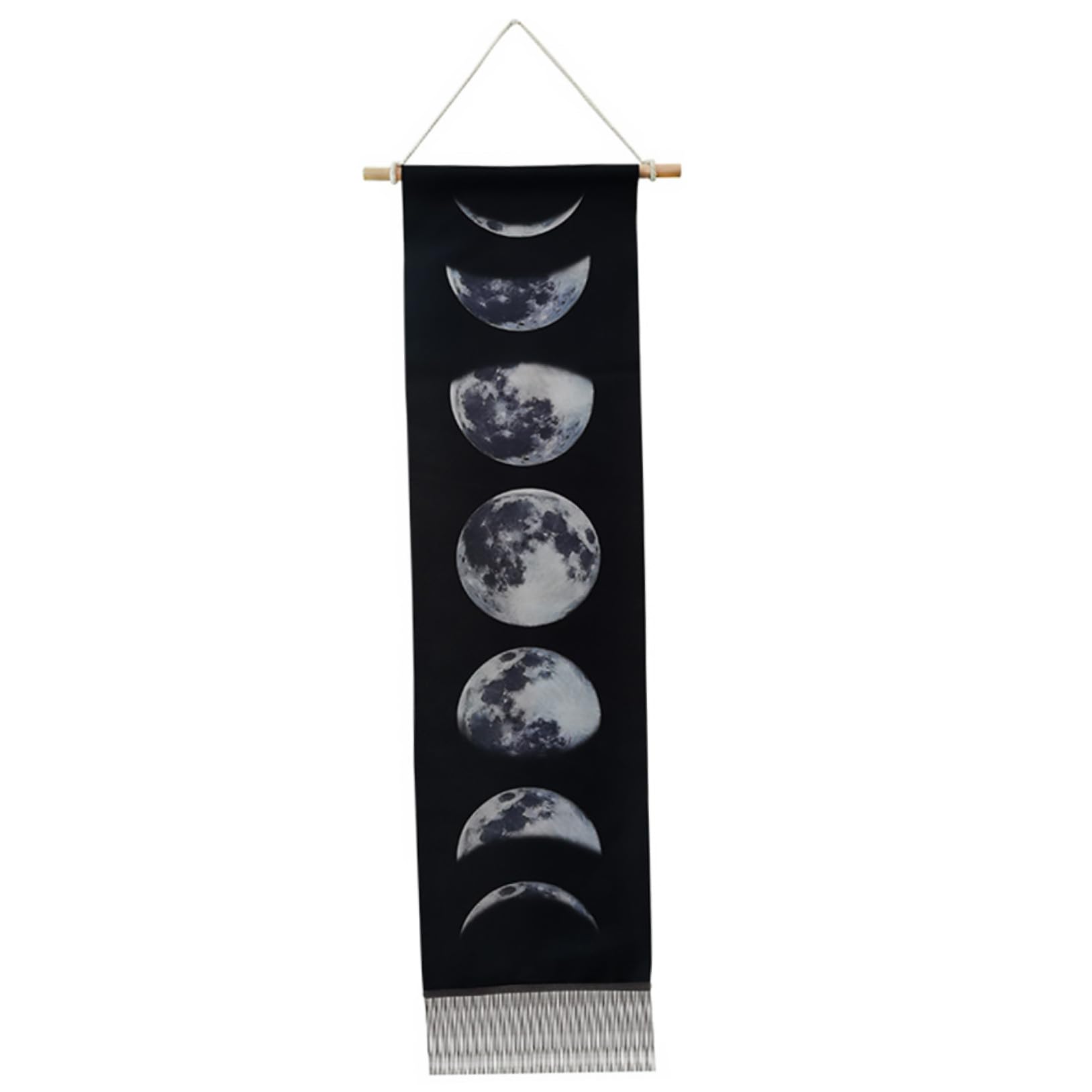 Tapiz bohemio para colgar en la pared con diseño de luna de algodón y lino y borlas