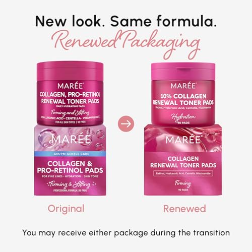 Image of MAREE Collagen Acne Clearing Polishes - Toner Pads with Retinol - Minimizing Wrinkle Zero Pore Pads - Hydrating Toning Collagen Pad with Retinol & Centella Device - Anti Aging Brightening Wipes