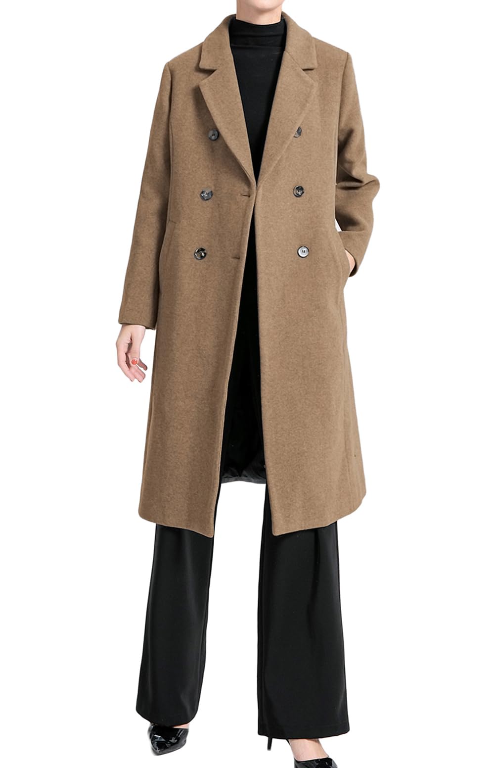 Women's Wool Trench Coats Warm Winter Pea Coat Double Breasted Mid-Long Overcoat Lapel Jackets-image-32