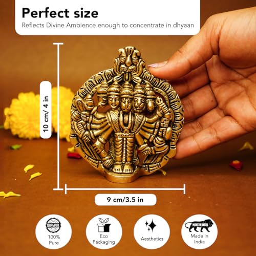 Image of Ekhasa 100% Pure Brass Panchmukhi Hanuman Murti in Luxury Red Velvet Gift Box God Idols for Gifting | Panch Mukhi Hanuman Ji for Wall | Best Wedding Gifts for Marriage Couple, Housewarming