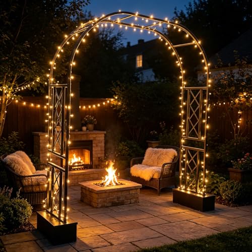 Heavy Duty Garden Arbor, 270cm Steel Archway do roślin wspinaczkowych, rama z róży malowanej proszkowo z podstawą, Wytrzymała zewnętrzna metalowa pergola podpora dla wystroju ogrodów tarasowych