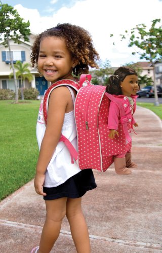 Badger Basket Doll Travel Backpack for Dolls - Stylish, Durable Carrying Case with Clear Storage Pockets - Best for On-the-Go Play and Doll Accessories - Design in Pink & White Stars3