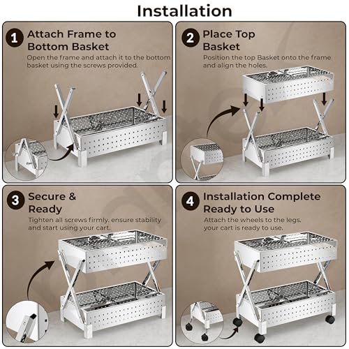 Image of Plantex 2-Tier Vegetable Stand /Onion Potato Rack for Kitchen Trolley /Vegetable Organizer Rack /Stainless Steel Space Saving Organizer Basket Stand /Heavy Duty Rolling Utility Cart-(Chrome)