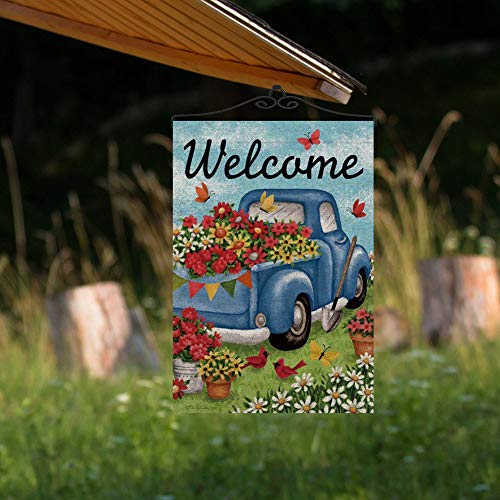 Fiberomance Welcome Garden Flag Spring Flag Watercolor Truck Flower Flag Vertical Double Sided Outdoor Yard Flag Porch Flag Spring Summer Outdoor Decoration Decorative Home Décor 12X18 Inches #TOP4