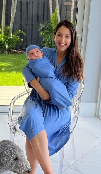 QTECLOR Mommy Robe for Maternity with Matching Swaddle Blanket Girls Boys, Delivery Labor Robe for Hospital Women Dress - Image 2
