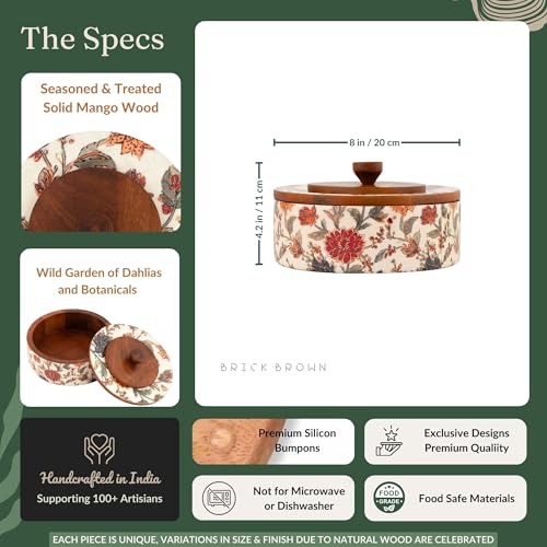 Image of Brick Brown Bela Wooden Roti Box with Lid | Solid Wood Chapati Box for Kitchen & Dining | Designer Roti Casserole /Roti Hot Pot Case | Handmade Roti Dabba Serveware | Roti Container (8x8x4.2 Inch)
