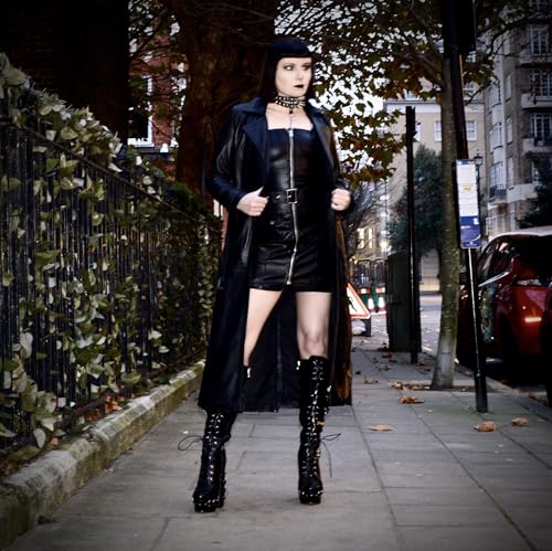 richealnini Platform Knee High Boots with Zippers and Tie Gothic Block Heels Booties for Women4