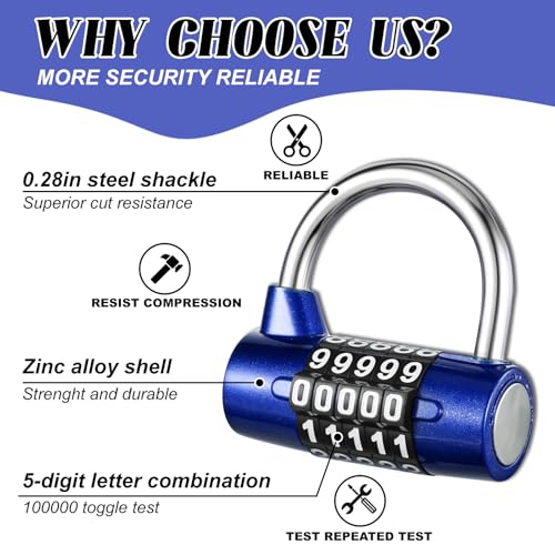 Image of 4 Pcs 5 Letter Combination Lock Heavy Duty Gym Locker 5 Digit Word Locker Keyless Resettable Metal Lock for College Gym Toolbox Hasp Cabinet (Number)