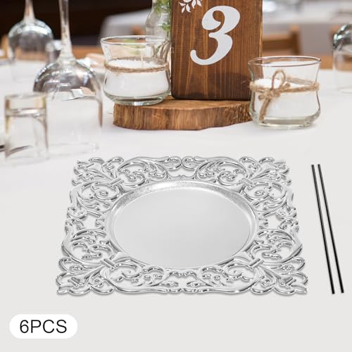 6 Platos Cargadores Cuadrados Plateados Acrílicos 11.8" miniatura 5