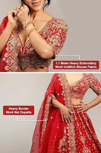 Image of TRENDMALLS Women's Satin Sequin Embroidery Bridal Lehenga Choli with Net Dupatta |Bridal Wedding Lehenga Choli for women