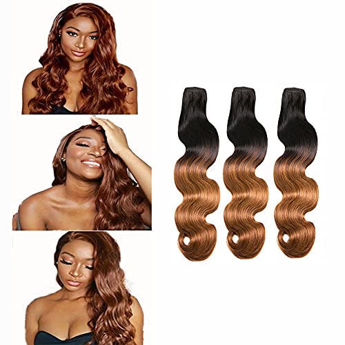 Ombre Human Hair Bundles Body Wave Brazilian Virgin Honey Brown Human Hair Bundles 1b/30 Bundles Wet And Wavy Two Tone Human Hair Bundles For Womn 16 18 20 Inch