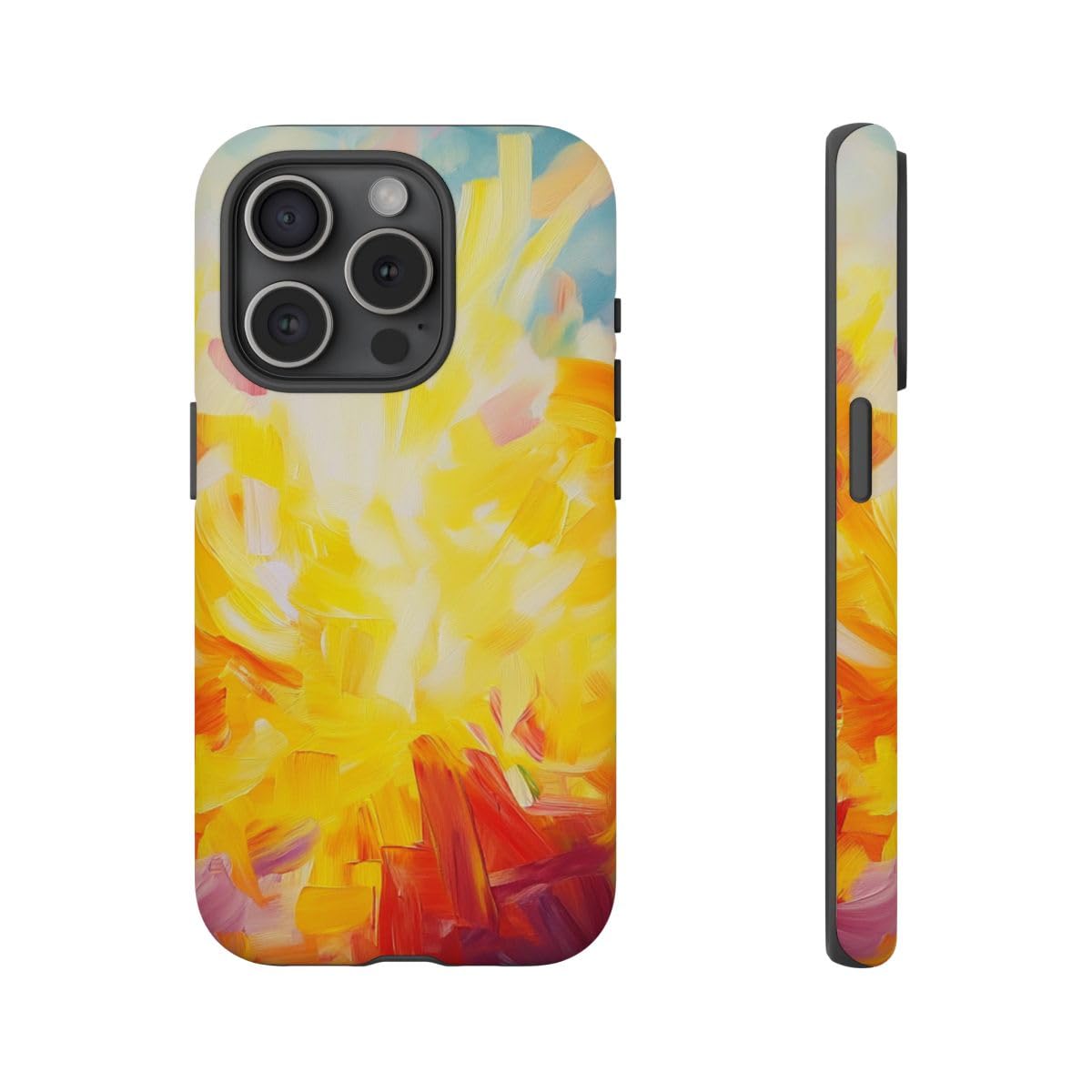 Coque iPhone 15 Pro jaune rigide mate abstract sunshine brushstrokes - 4