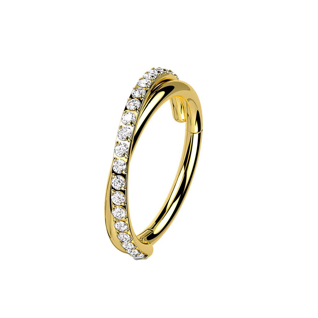 Tata Gisèle Piercing Barbell Anillo de Nariz o Cartílago de Acero Quirúrgico 316L y Óxidos de Circonita – Criollo con Dos Anillos Cruzados de los cuales uno incrustado de Circonitas -, Acero aleado