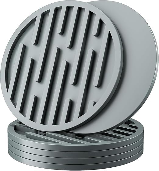 ASSHMHTC Silicone Coasters for Drinks, Drink Coasters Set of 6, Cup Coasters for Coffee Table, Cup Mat Drink Coasters for Tabletop Protection, Cool Home Decor, 4" Grey Coasters for Desk