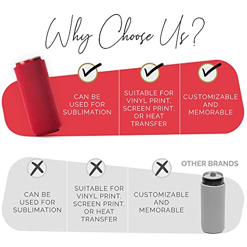Image of Slim Can Cooler Sleeve 12 Pack - Blank Neoprene Insulated Can Coolers for 12 oz Skinny Beer & Soda Cans - Sublimation Ready Drink Sleeves for Heat Press, Custom Printing & Party Favors (Red)