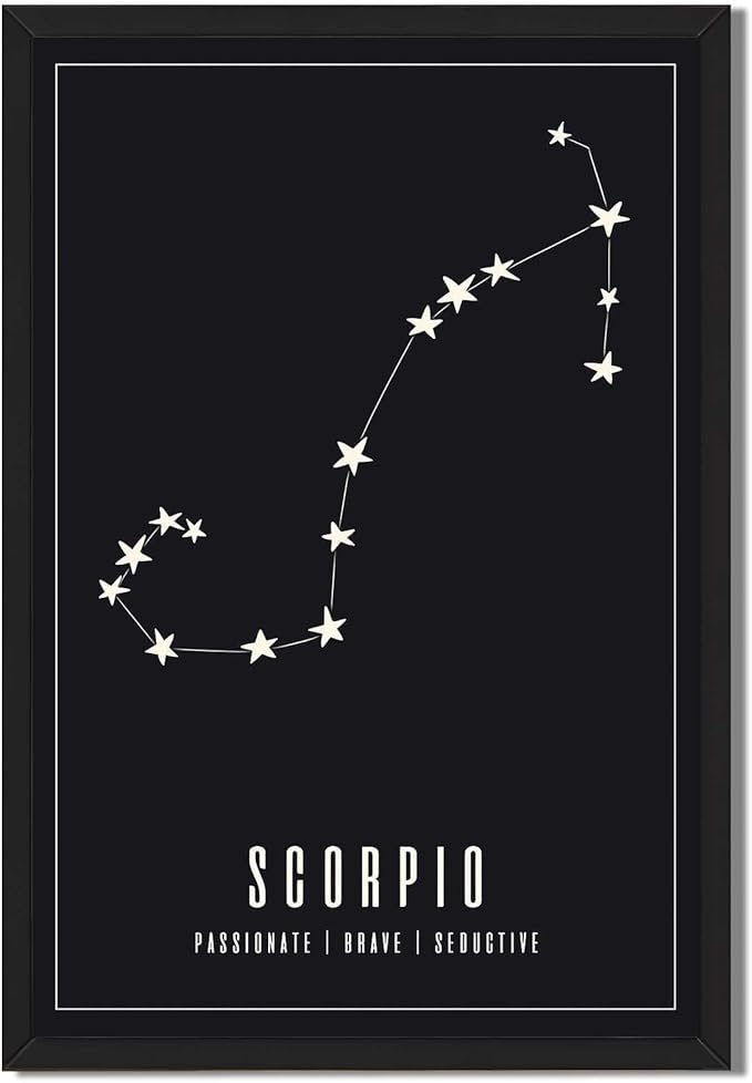 Scorpio Zodiac Poster Canvas Print Minimalist Aesthetic Wall Art, Elegant Painting Pictures for Living Room Wall Decor, Bedroom Home Decoration Art Print (Black Framed,12L X16W)