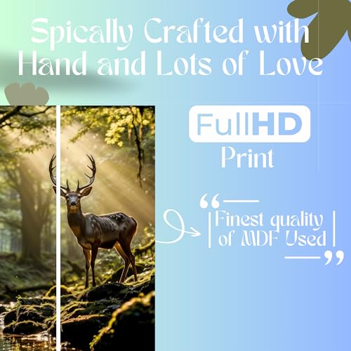 Image of Golden Deer Painting for Wall Decoration | 5-Piece MDF Wall Painting Set | Waterproof, Dustproof | Sparkle Laminated Big Size Deer Wall Painting for Living Room, Bedroom, Office, Home Decor