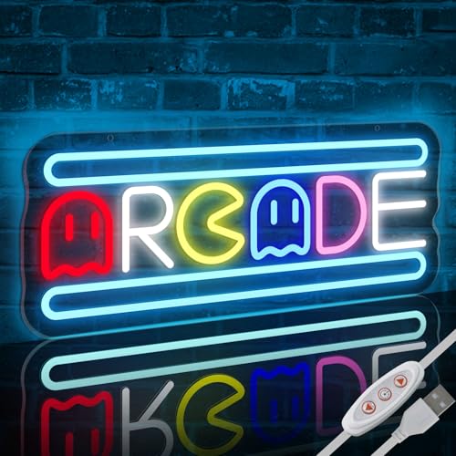 Image of Arcade Neon Light Sign LED USB Powered Dimmable, Retro Ghost Arcade Game Room Neon Lighted Sign for Gaming Room Wall Decor Man Cave for Bedroom Baseroom Decorations Gift