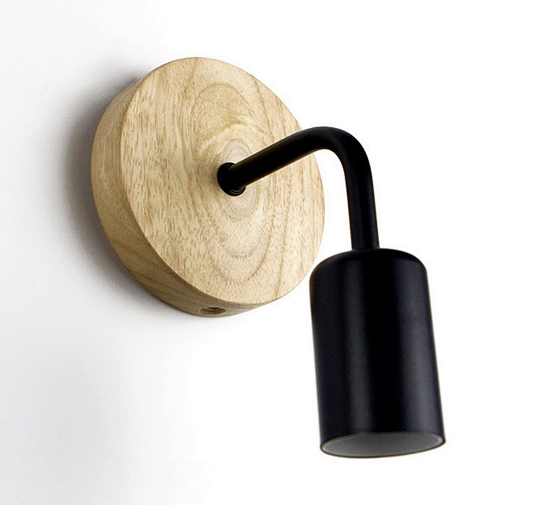 ausuky Wood Lamps Light Base Modern Wall E27 Sconce Bedside Lamp Vintage Bulb ST64 G80 (Black Base)