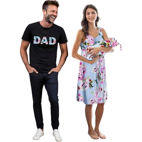 Baby Be Mine Isla 3 in 1 Labor Gown S/M & Matching Isla Swaddle & DAD T-Shirt M Cover