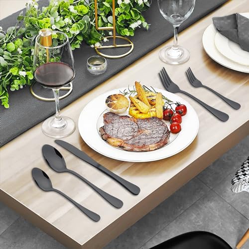 Couvert noir inox 30 pieces pour 6 personnes avec fourchettes et cuillères - 8