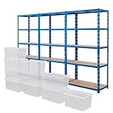 BiGDUG Heavy Duty Garage Shelving Unit 3 Bay - 179x90x45 cm - 200kg UDL Per Shelf (1000kg Per Bay) - 3x Blue Storage Shelves - 5 Tier - With 10x 31L Storage Boxes