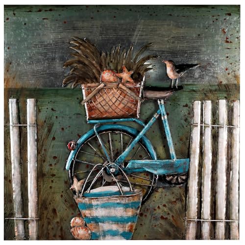 H4L Quadro da parete in metallo con rilievo unico conchiglia bicicletta fatta a mano immagine 97 x 97 cm