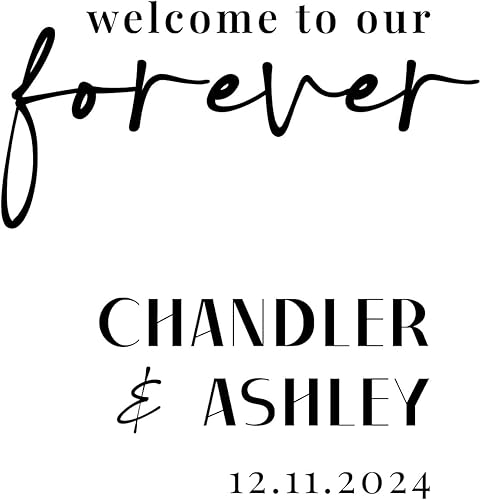 Miniatura 4 de Calcomanía de vinilo para pared bienvenida a nuestro siempre 14 x 145 pulgadas calcomanía de moda de pareja casada para boda recepción entrada