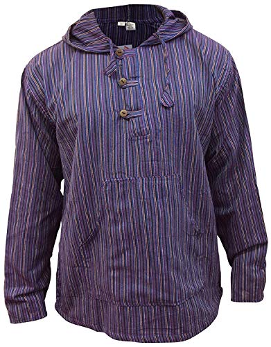 Shopoholic Fashion Mens Striped Hooded Grandad Shirt2