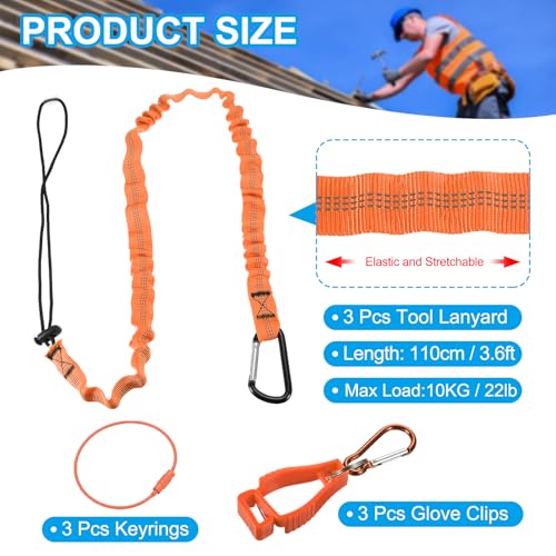 Image of MECCANIXITY Retractable Tool Lanyard 3.6ft with Aluminum Buckle and Adjustable Loop End, Included Glove Clamps and Keychains, Fall Protection Tools Leash for Hand Tools, Orange 3 Pack
