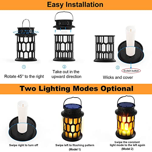 Donline Solar Lanterns Outdoor Waterproof Flickering Flame Hanging Solar Lantern Camping Solar Powered Lights Decorative Lights For Halloween Decorations Home Garden Patio Deck Yard Path, 2 Pack #TOP2