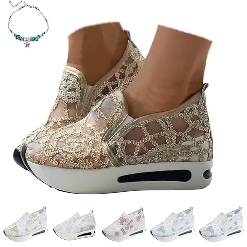 Women's Luxurious Orthopedic Sneakers,Floral Embroidery Breathable Sheer Mesh Lace Sneaker Slip on Platform Wedge Fashion Sneakers for Women 2025