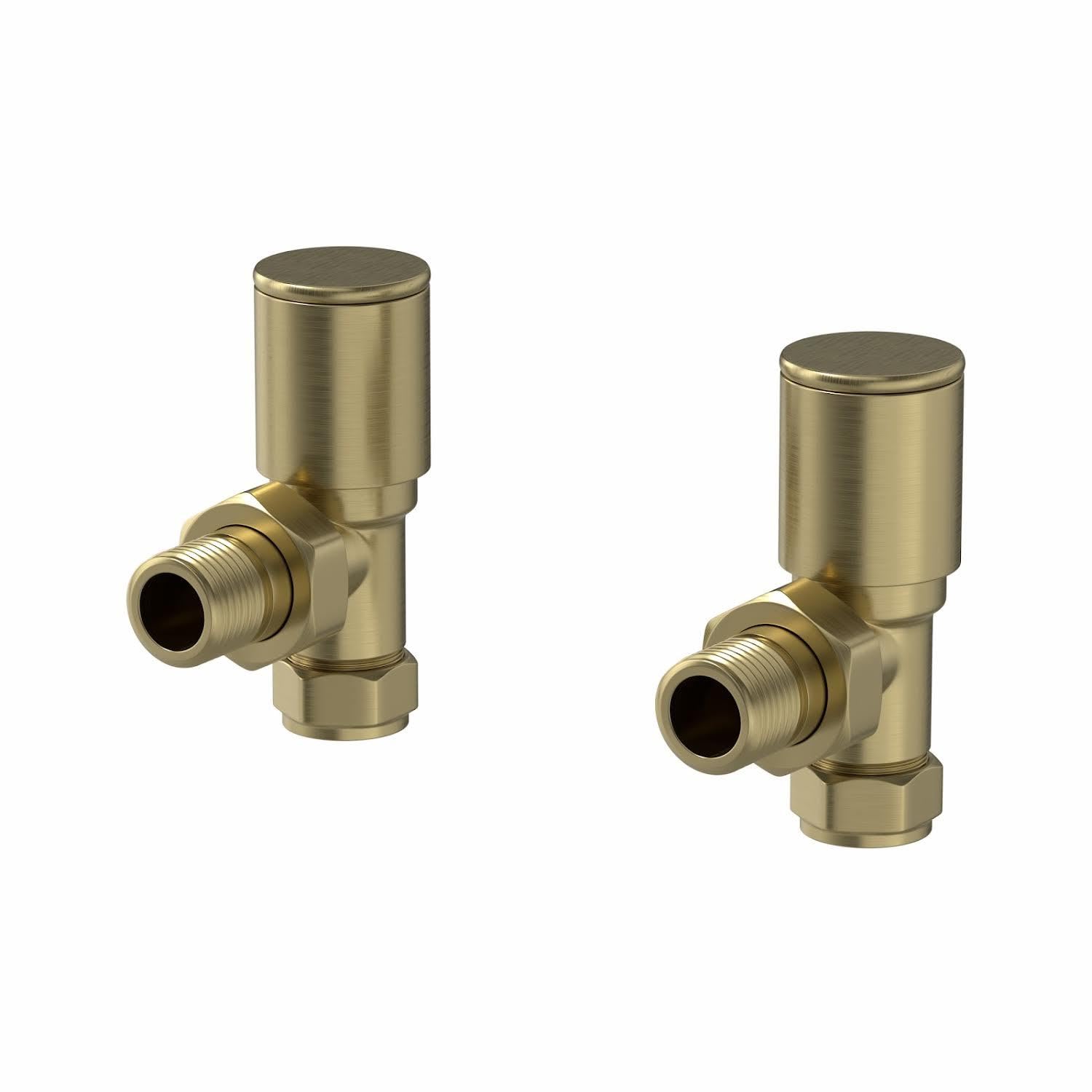 Duratherm Brushed Brass Duratherm® Manual Angled Towel Radiator Valve Set, 15Mm Central Heating Valves For Radiators, Round