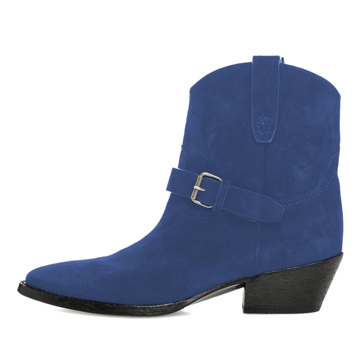 FOWT Women Almond Toe Block Low Heel Ankle Boots Pull on Classic Cowboy Cowgirl Western Boots Comfy Lining