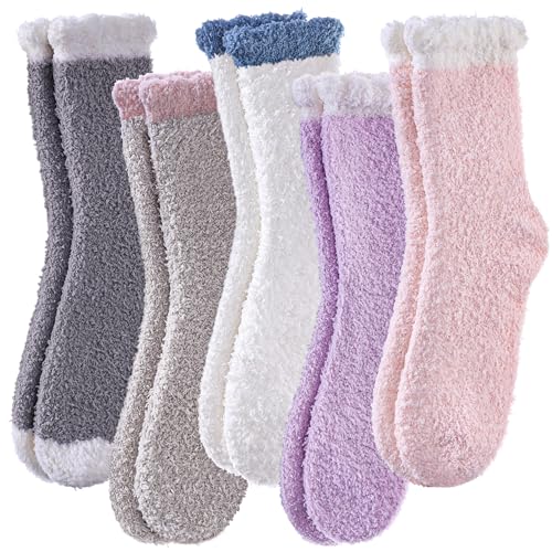 Image of LINEMIN Womens Fuzzy Socks Cozy Fluffy Winter Warm Slipper Socks Microfiber Soft Home Sleeping Socks