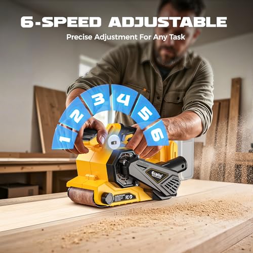 Image of Ecarke Cordless Belt Sander Compatible with DeWalt 20V Battery (Tool Only) 3x18 inch Bench Sander with Variable Speed (120-380 m /min), with Dust Bag & 3 Sanding Belts(80 /120 /320 Grit) for Woodworking