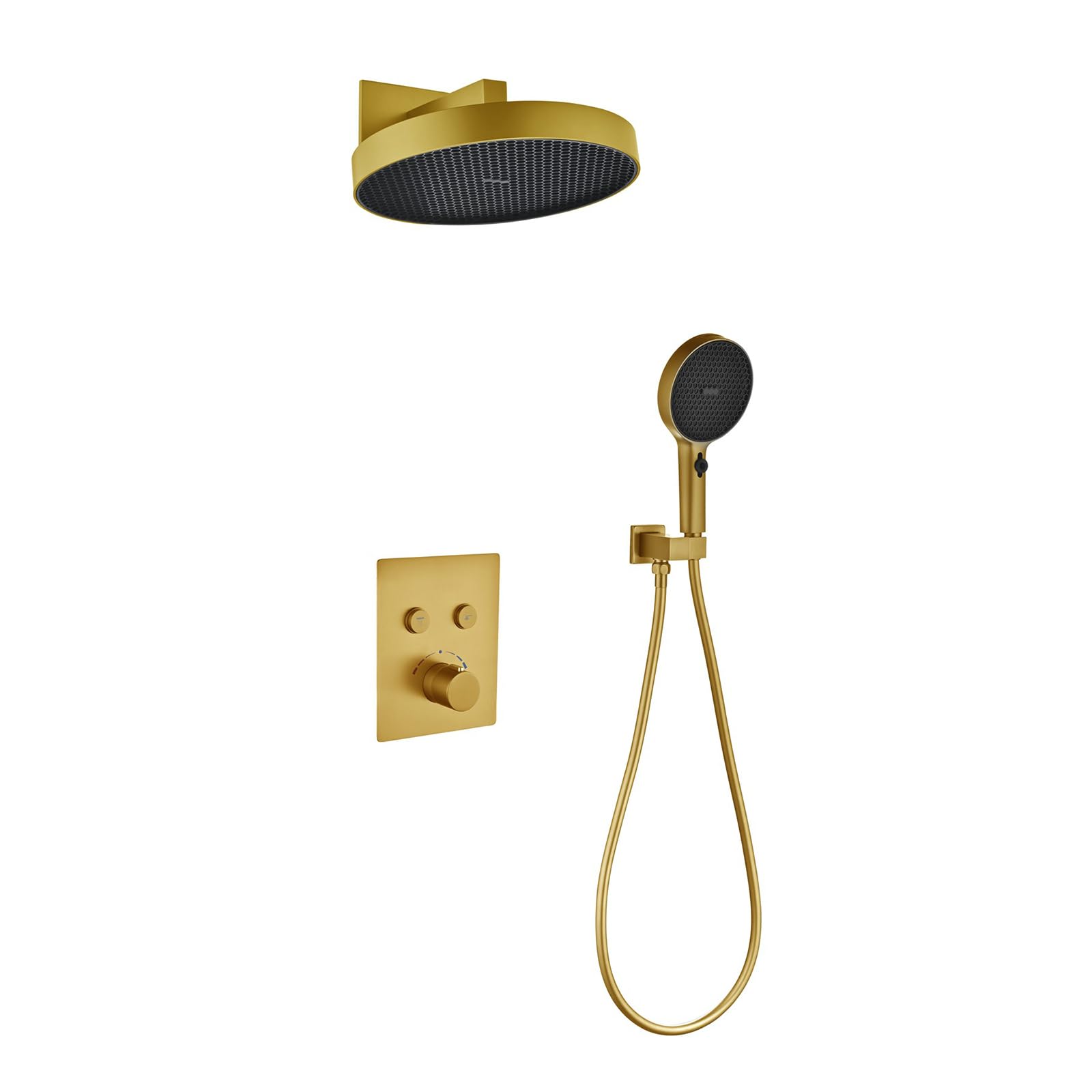 XJTNLB Miscelatore Doccia Incasso Termostatico Soffione Tondo 32 cm in ABS e Kit Doccia Completo Oro Spazzolato